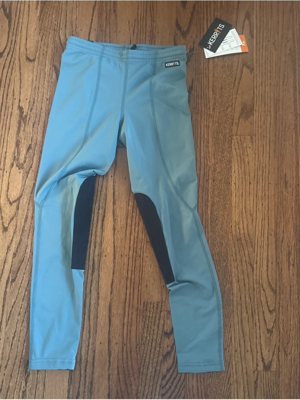 Kerrits Light Blue Girls' Riding Leggings with Black Knee Patches